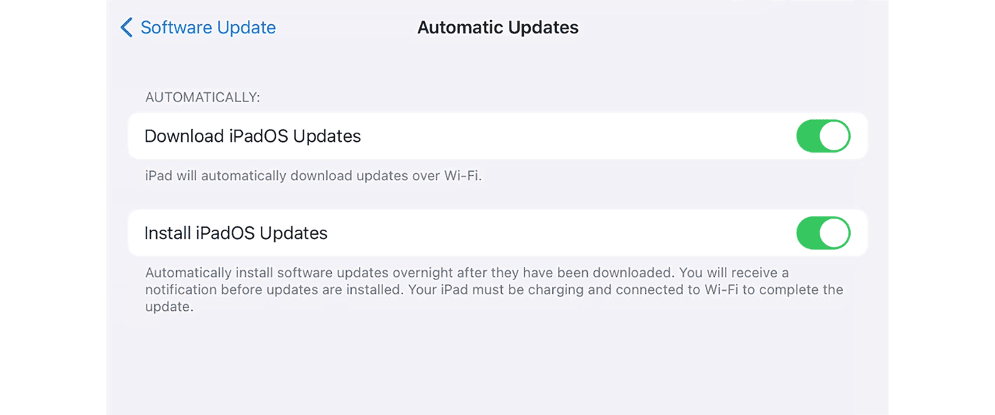 Animation showing how to turn off automatic iOS updates.