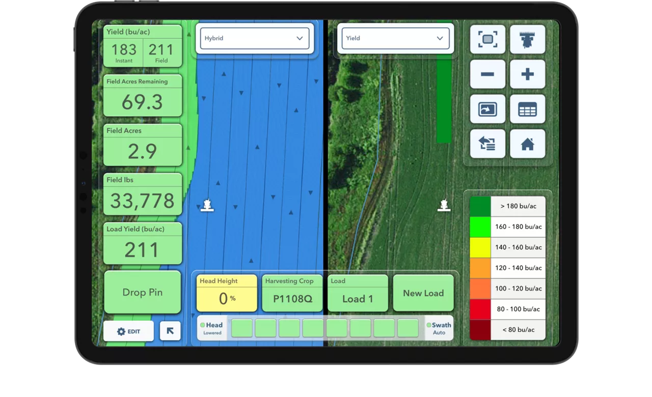 Example of harvest collection with a side by side map in the FieldView Cab app