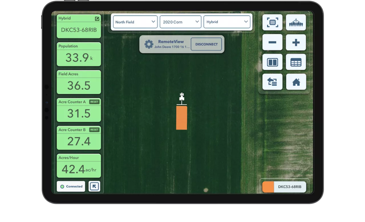 Example of remoteview during planting in the FieldView Cab app