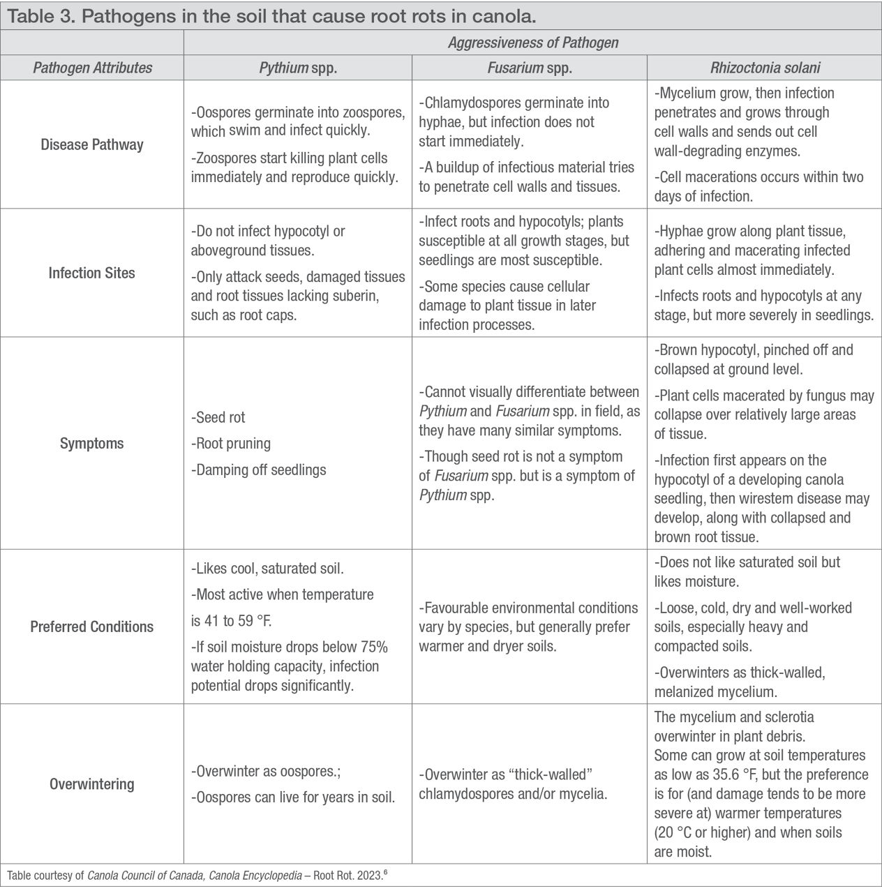 Pathogens in the soil that cause root rots in canola