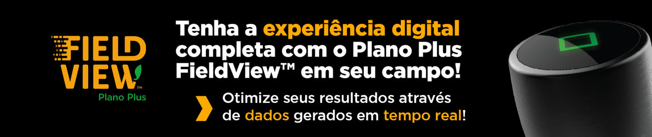 Imagem promocional do Plano Plus do FieldView destacando a experiência digital completa na agricultura, com ênfase na otimização de resultados e uso de dados em tempo real.