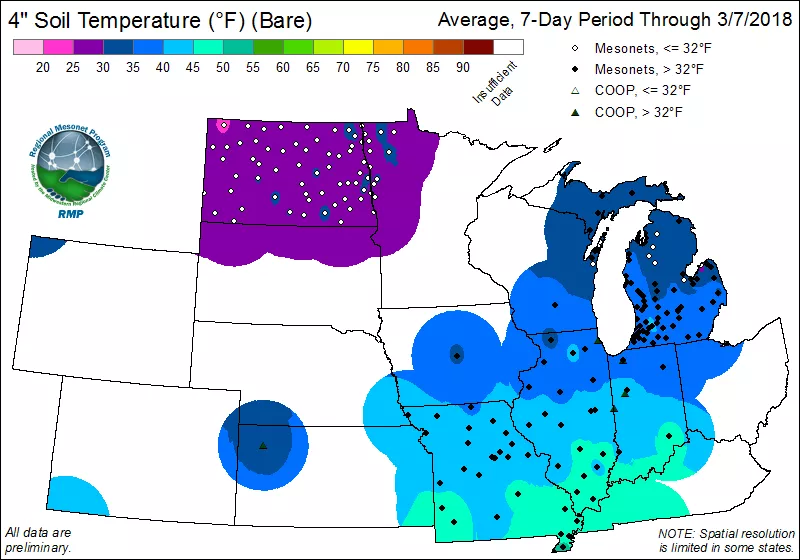 2018 Average 7-Day Soil Temperature Map