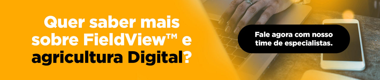Imagem promocional destacando os benefícios do FieldView e agricultura digital, convidando para saber mais e falar com especialistas.