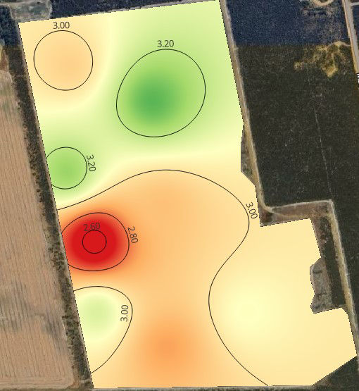 Pictured in the ‘Laconik Combine’ trials program that assessed fungicide applications in canola in southern WA shows the spatial yield response to applications of Prosaro at the high label rate. Prosaro applications in the trial achieved an average 77 kg/ha grain yield increase and $33/ha profit gain.