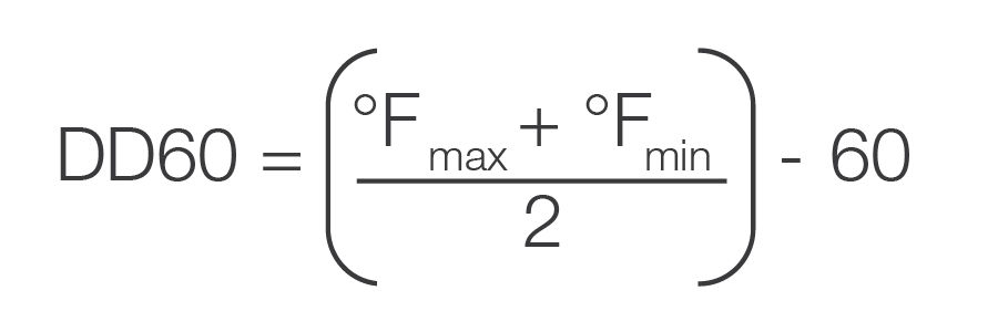 Formula used to calculate the number of DD60s for a cotton crop.
