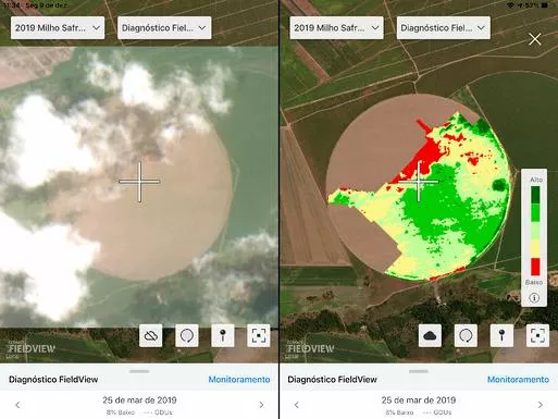 Comparar um mapa de monitoramento com a imagem real permite ver com precisão onde ocorreu a interferência das nuvens.