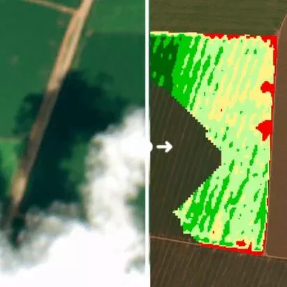 A imagem acima é uma ilustração conceitual de como a tecnologia de detecção de nuvem pode melhorar as imagens do Diagnóstico FieldView™. 