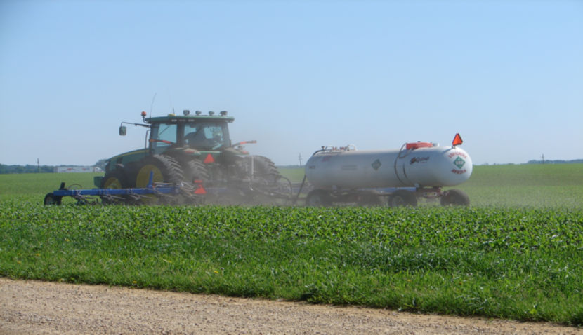 Applying anhydrous ammonia as a sidedress.