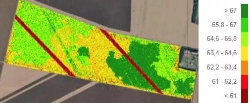 A densidade padrão que Morizzo utiliza na fazenda é de aproximadamente 60.000 sementes por hectare.   A partir do alinhamento entre o produtor e o RTV Bayer que atua na região, foi definida a população média ideal para a área inscrita no VAlora: cerca de 65.000 sementes por hectare, ou seja, um acréscimo médio de 5.000 sementes por hectare em relação ao padrão da fazenda.  O plantio de um dos talhões inscritos no Bayer VAlora Milho ocorreu no início de fevereiro de 2024 e foi totalmente mapeado pela plataforma FieldViewTM. Já a colheita dessa área foi entre 6 e 8 de junho. 