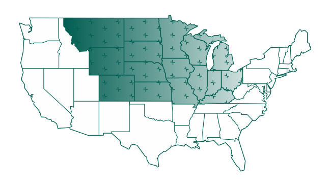 USA map of eligible states for Channel Seed Showcase