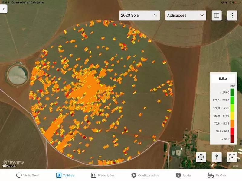 Mapa de Monitoramento da Climate FieldView™️ indica área infestada por buva em soja