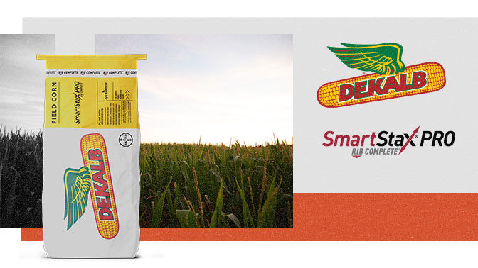 Dekalb seed bag alongside Smart Stax Pro Logo