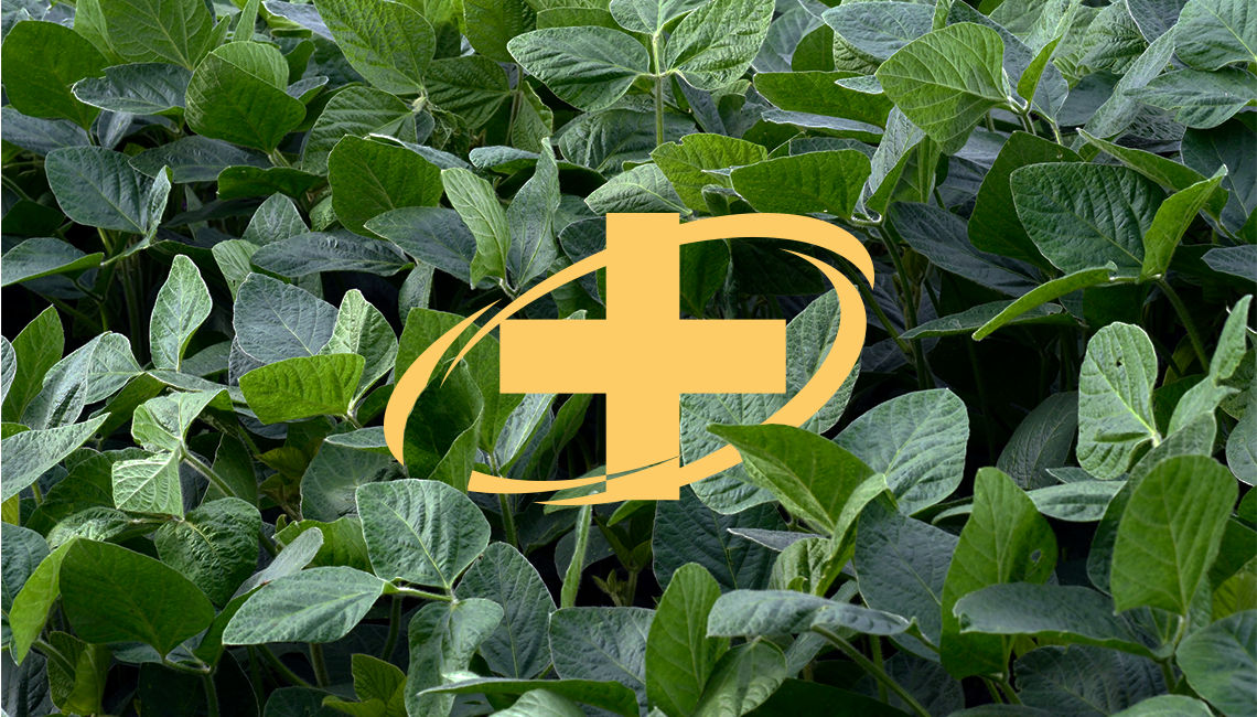 Soybean leaves with plant health icon highlighting Delaro Complete plant vitality benefits 
