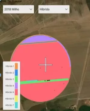 Mapa de Plantio apresenta, com cores, os híbridos que foram plantados na área de teste de Júlio Bravin