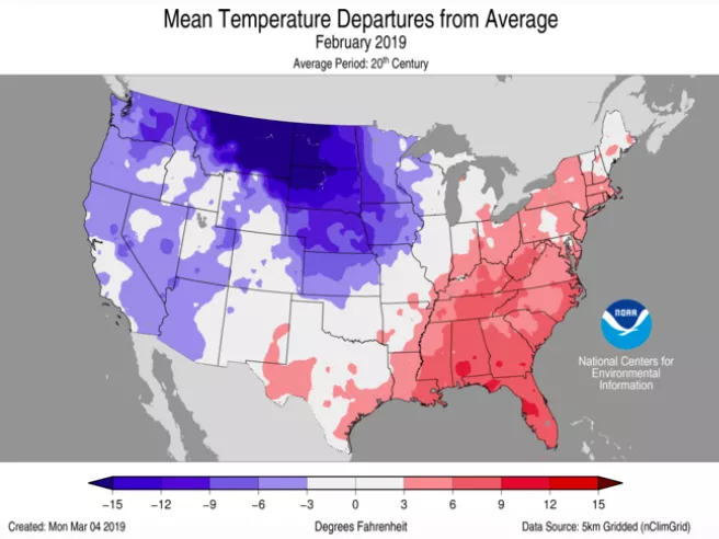 February Mean Temperatures Map