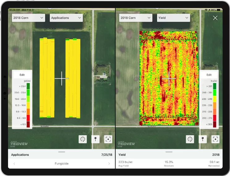 Comparing Applications to yield maps in FieldView