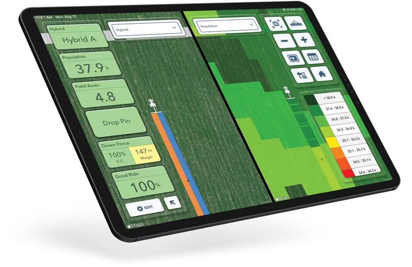 Image of the FieldView Cab app showing in-progress planting.