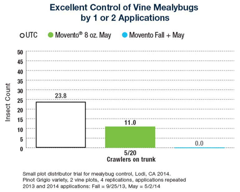 Excellent Control of Vine Mealybugs by 1 or 2 Applications