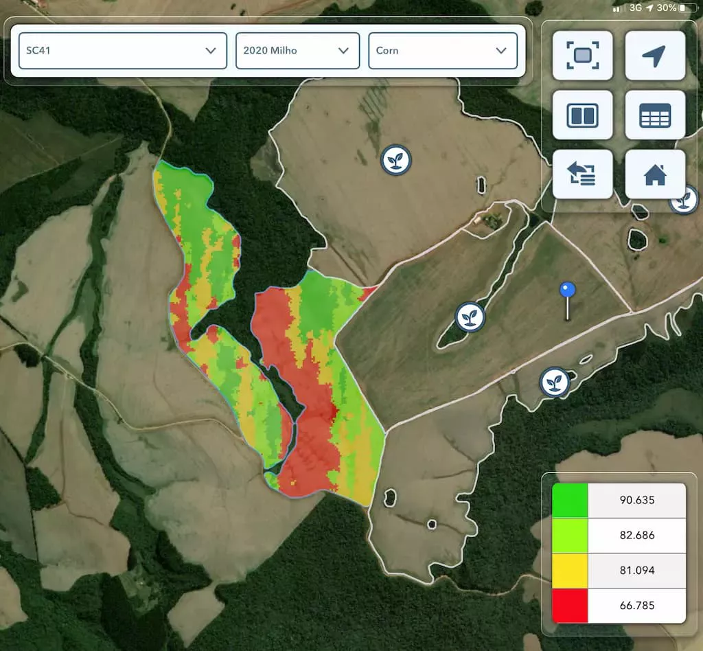 Mapa de prescrição de sementes de milho criada pela plataforma Climate FieldView™