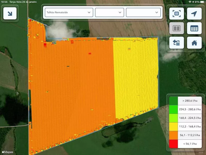 Mapeamento da taxa de aplicação (em l/ha) de produto durante pulverização, utilizando o FieldViewTM Drive
