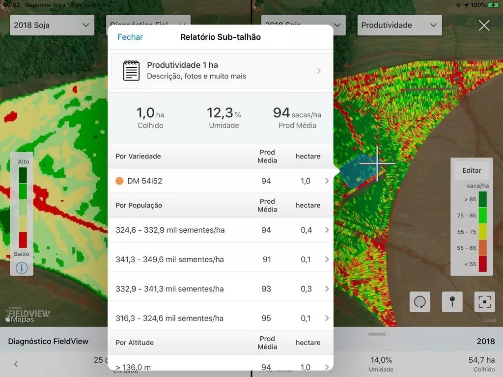 Relatório de subtalhão em área com soja.