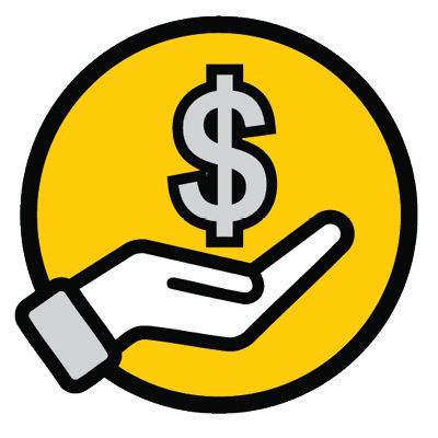 Icon of a hand holding a dollar sign.  