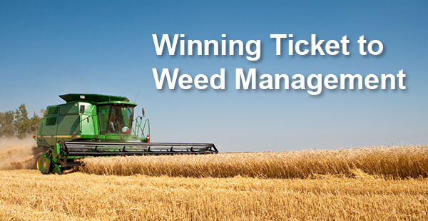 Winning ticket to weed management headline over an image of a crop being harvested.